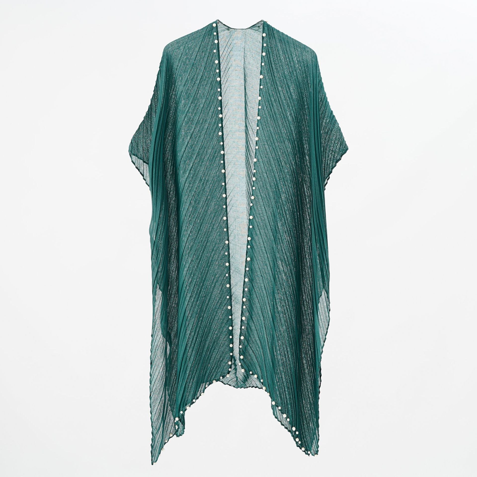 Pearl Breasted Solid Color Blouse Beach Dress Sunscreen Sexy Shawl Blouse Seaside Vacation Cardigan
