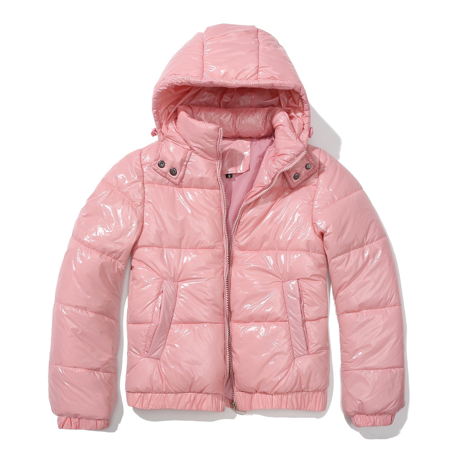 Fall Winter Hooded Cotton Padded Clothes 20D Film Splash Proof Fashionable Jacket Long Sleeve Glossy Cotton Padded Clothes for Women