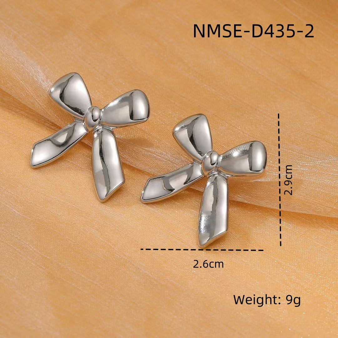 Gold Bow Titanium Steel Earrings Small Exquisite High Sense Stainless Steel Studs Ring Women