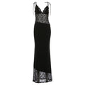 Spring Women Clothing Slim Fit Tied Low Collar Sexy Mesh Stitching Lace Dress Women