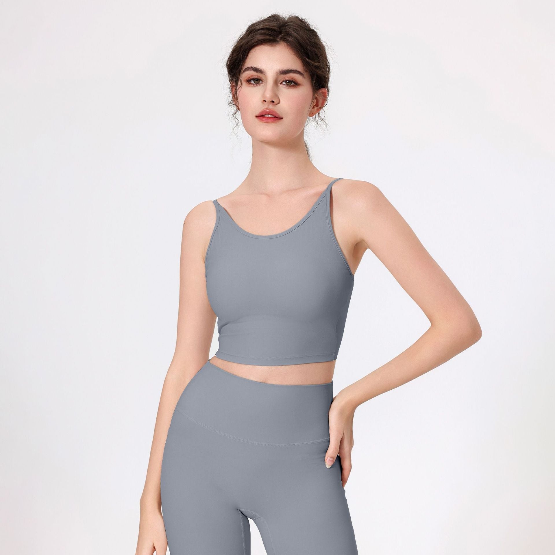 Nude Feel Spaghetti Strap Hollow Out Cutout out Beauty Back Yoga Clothes Bra Belly Contracting Fitness Quick Drying Breathable Exercise Vest