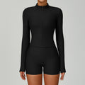 Sollinarry Thread Stand up Collar Slim Fit Yoga Jacket Slimming Outdoor Windproof Top Running Sports Fitness Jacket