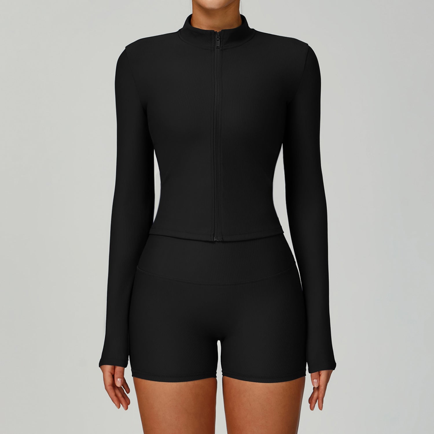 Sollinarry Thread Stand up Collar Slim Fit Yoga Jacket Slimming Outdoor Windproof Top Running Sports Fitness Jacket