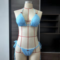 Blue White Plaid Banded Bikini Women Printed Roses Sexy Split Swimsuit Women