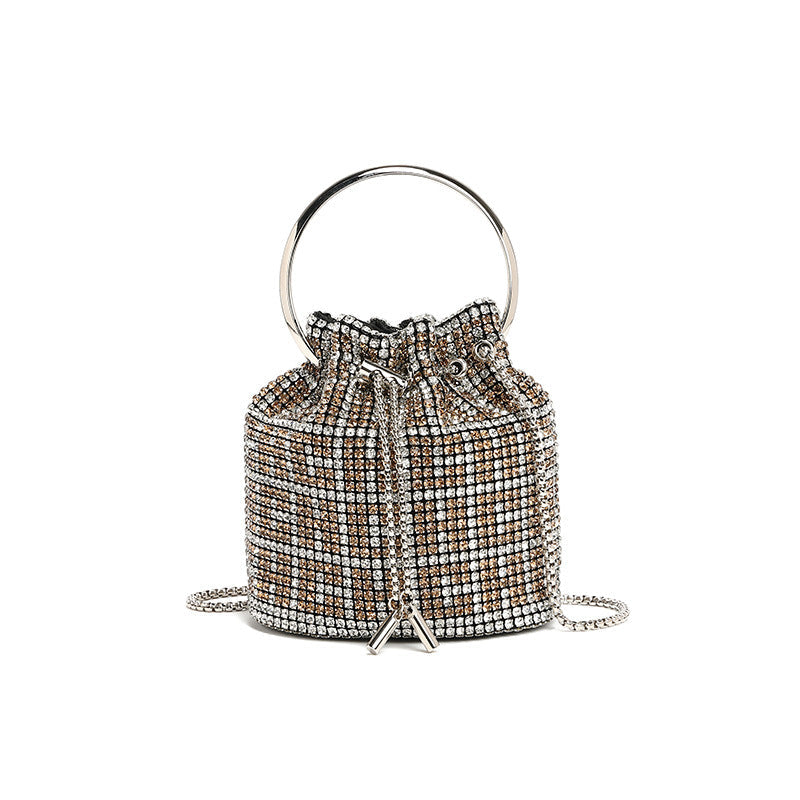 Stylish Bag Women Handmade Diamond Chain Shoulder Bag Mini Bucket Hand Carrying Messenger Bag