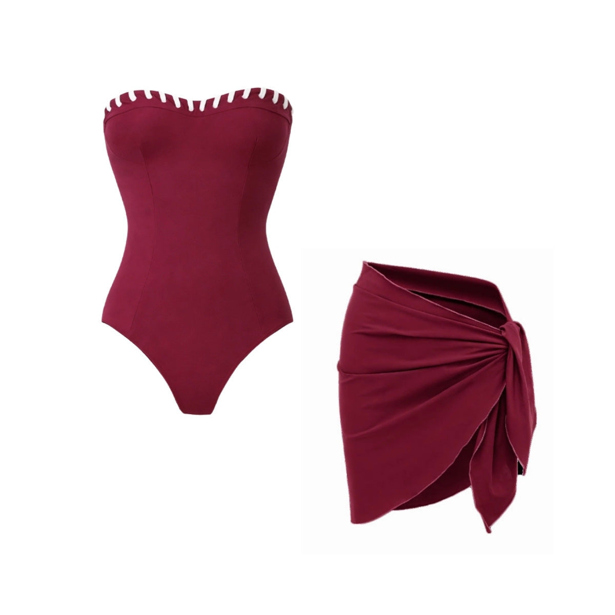 Bikini Wine Red Niche Design Tube Top Split Swimsuit Women