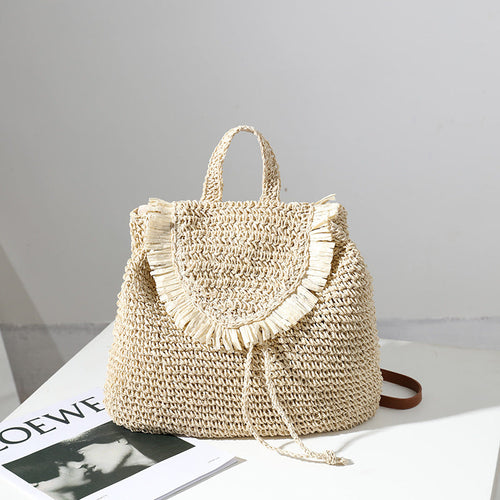 Backpack Straw Bag Mori Casual Tassel Straw Bag Woven Bag Women Same Seaside Vacation Beach Bag