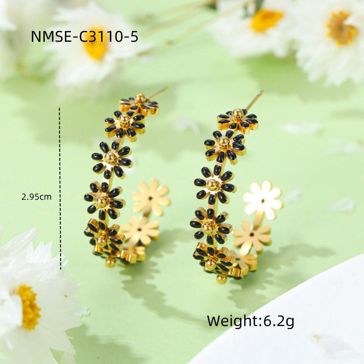 High Grade Drop Oil Titanium Steel Floral Earrings Women Non Fading 18K Gold Stainless Steel Earrings