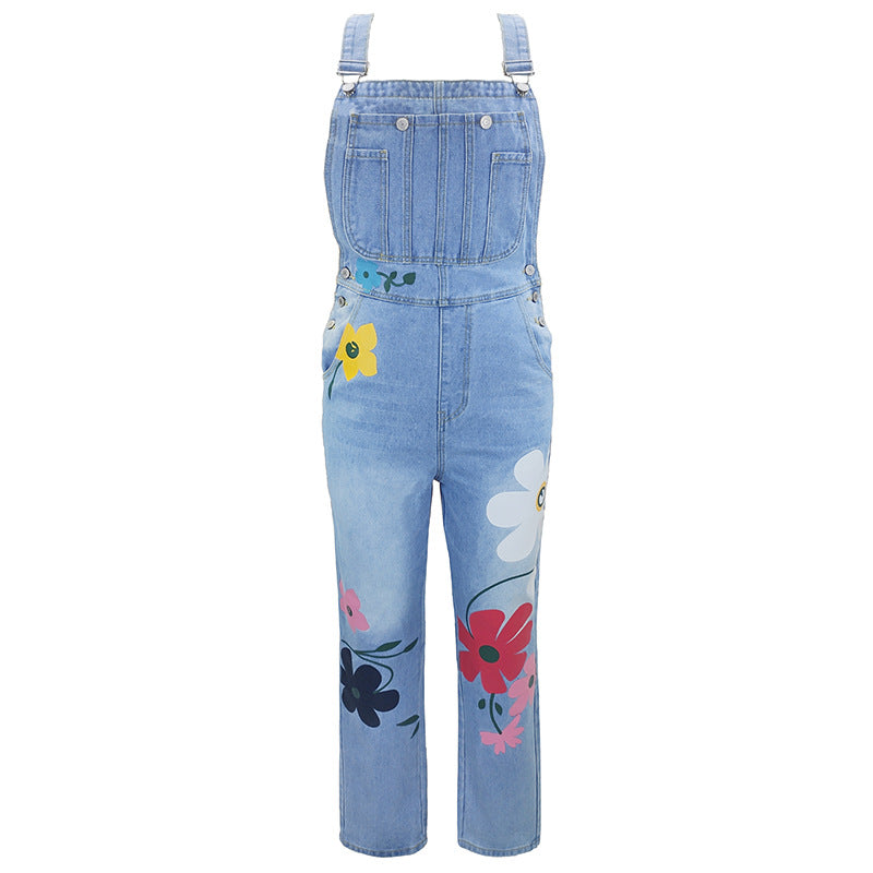 Suspender Pants Middle East Washed Cotton Polyester Printed Casual Jeans Non Elastic Comfortable Suspender Trousers