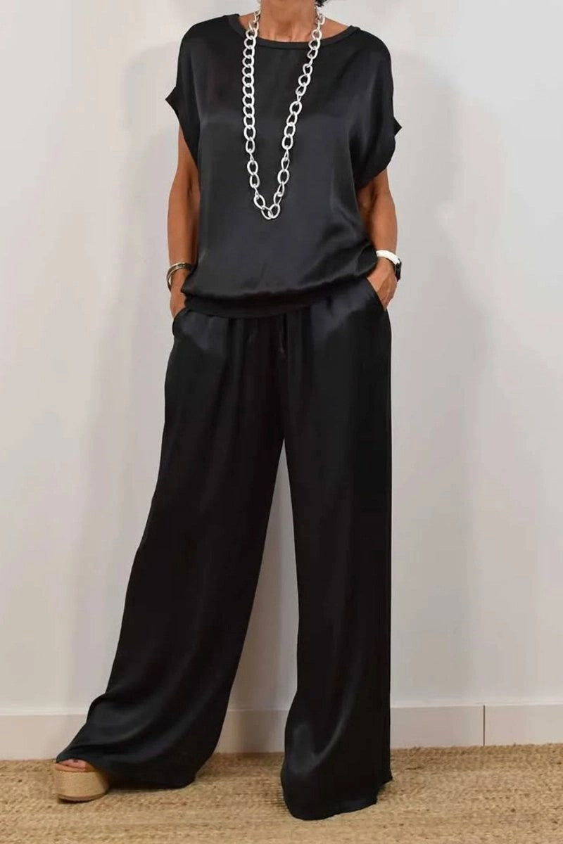 Spring Summer Trend Loose Shirt Wide Leg Pants Casual Two Piece Sets