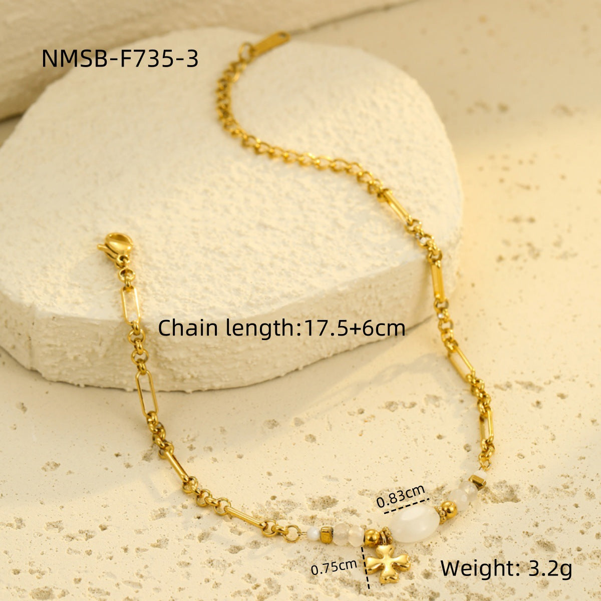 Stainless Steel Natural Stone Lapis Four-Leaf Clover Embellished Bracelet Women Titanium Steel Jewelry