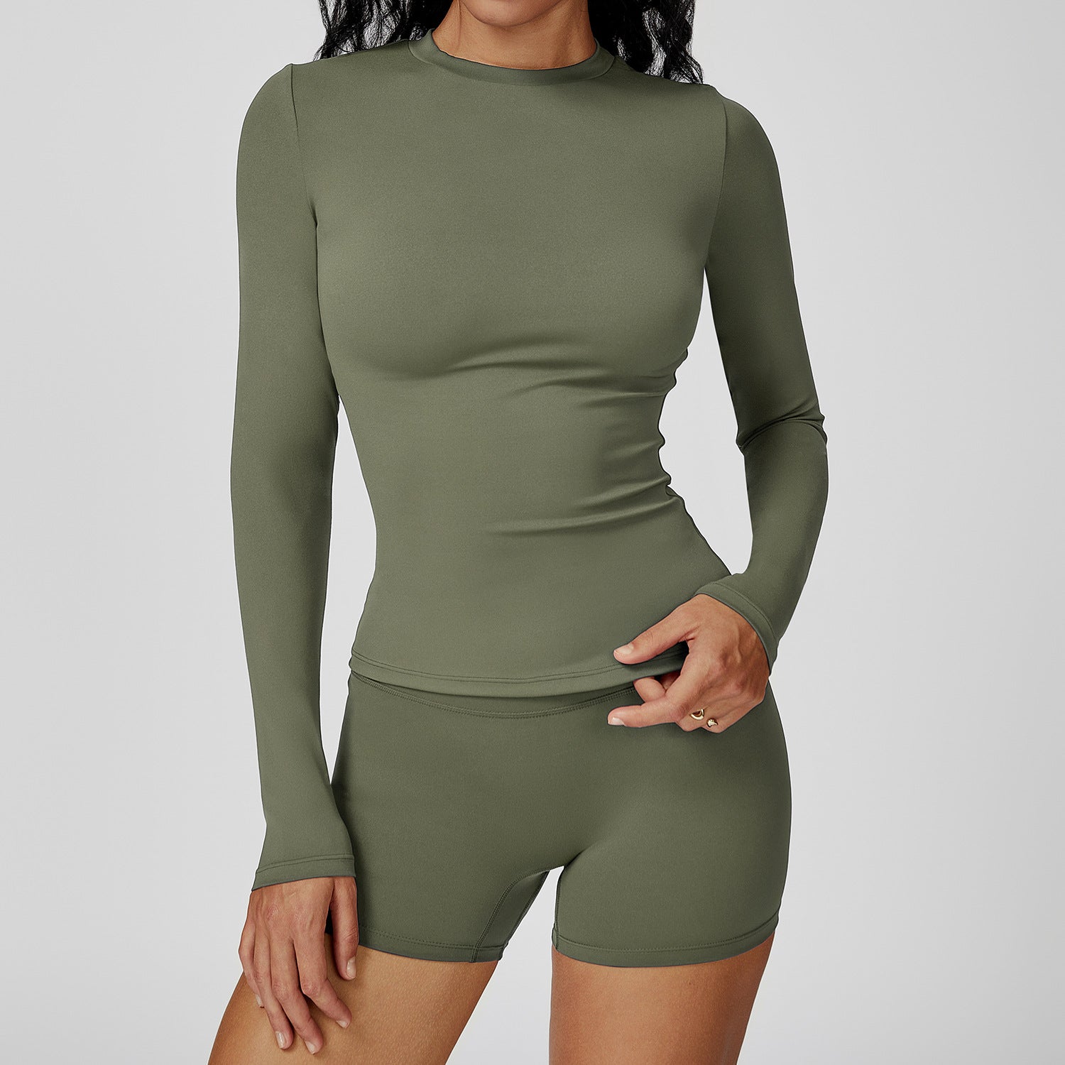 Sollinarry Brushed Long Sleeve Yoga Clothes round Neck Slim Fitness Clothes Outdoor Running Sport Long Sleeve T shirt