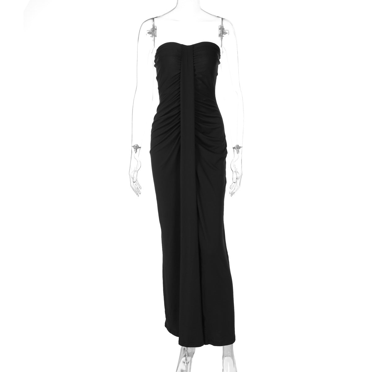 Elegant Slimming Pleated Design Stitching Ribbon Hip Bag Chest Wrapped Dress Women Clothing