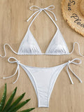 Solid Color Tied Sexy Split Swimsuit Women Three Point Beach Bikini Swimming Set
