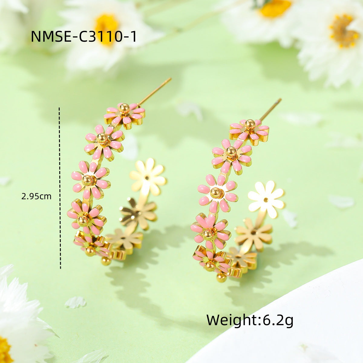 High Grade Drop Oil Titanium Steel Floral Earrings Women Non Fading 18K Gold Stainless Steel Earrings