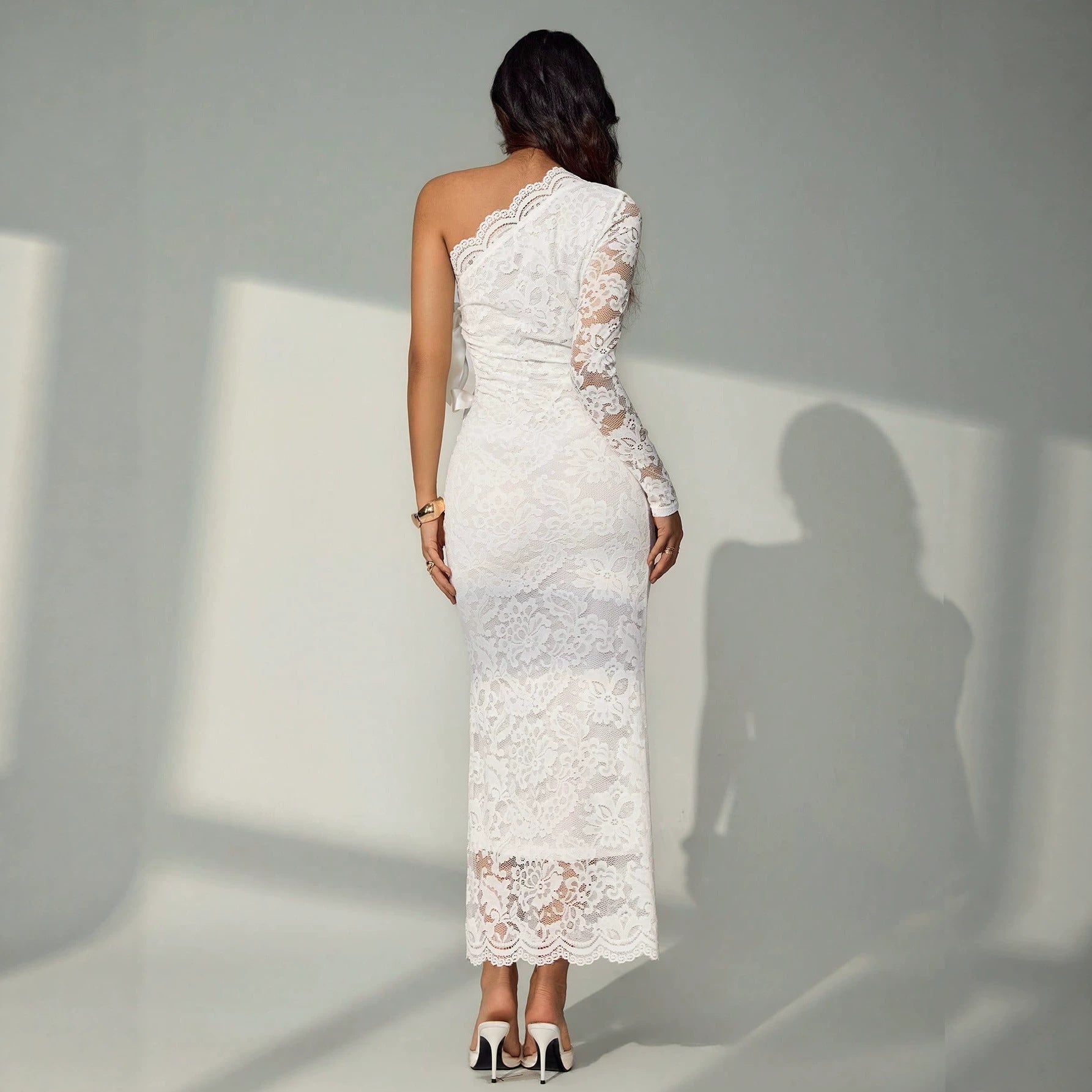 Summer Lace Sexy Cutout Asymmetric Cross Shoulder Bag Hip Dress