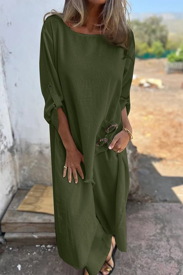 Spring Summer Metal Buckle Loose Irregular Asymmetric Robe Women Clothing