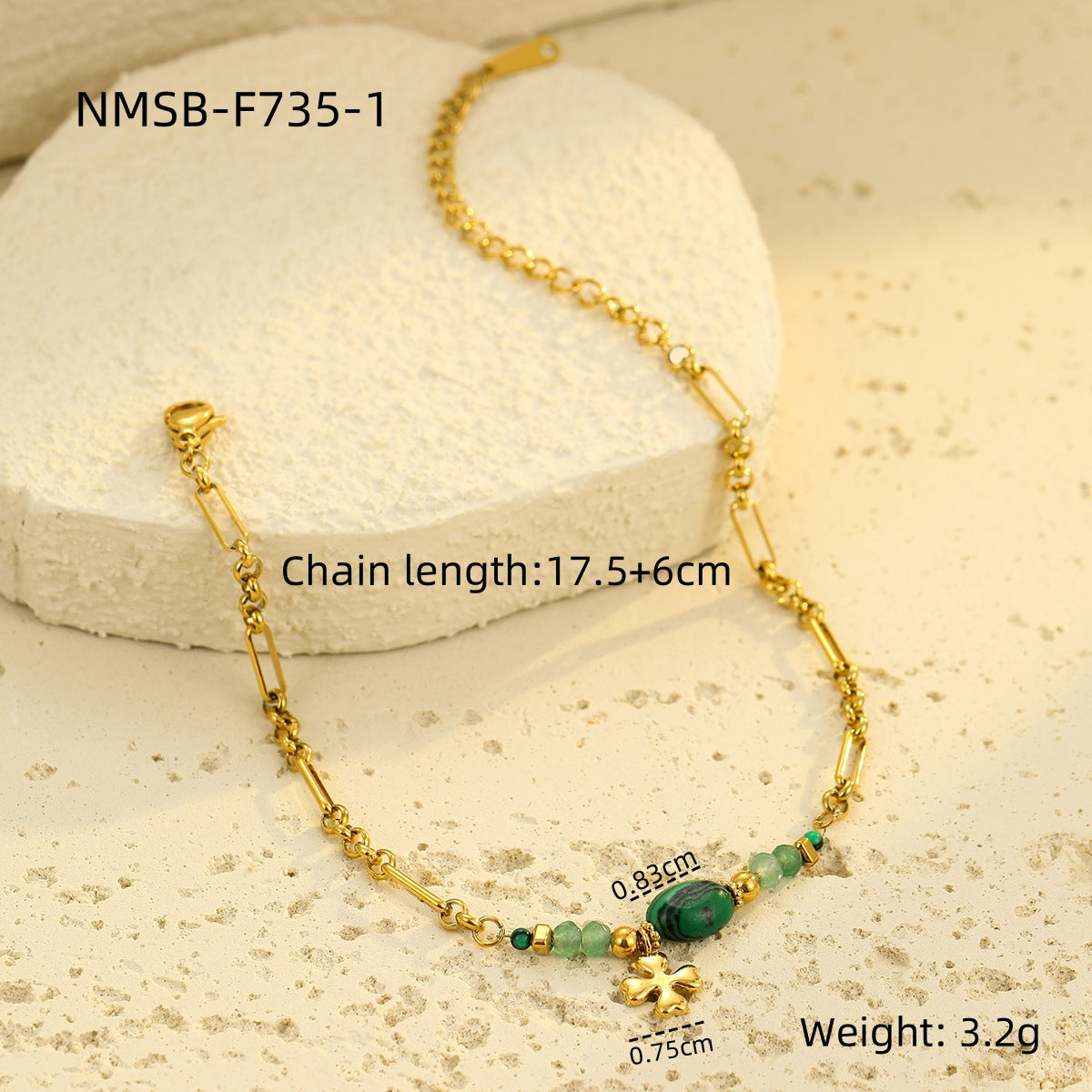 Stainless Steel Natural Stone Lapis Four-Leaf Clover Embellished Bracelet Women Titanium Steel Jewelry
