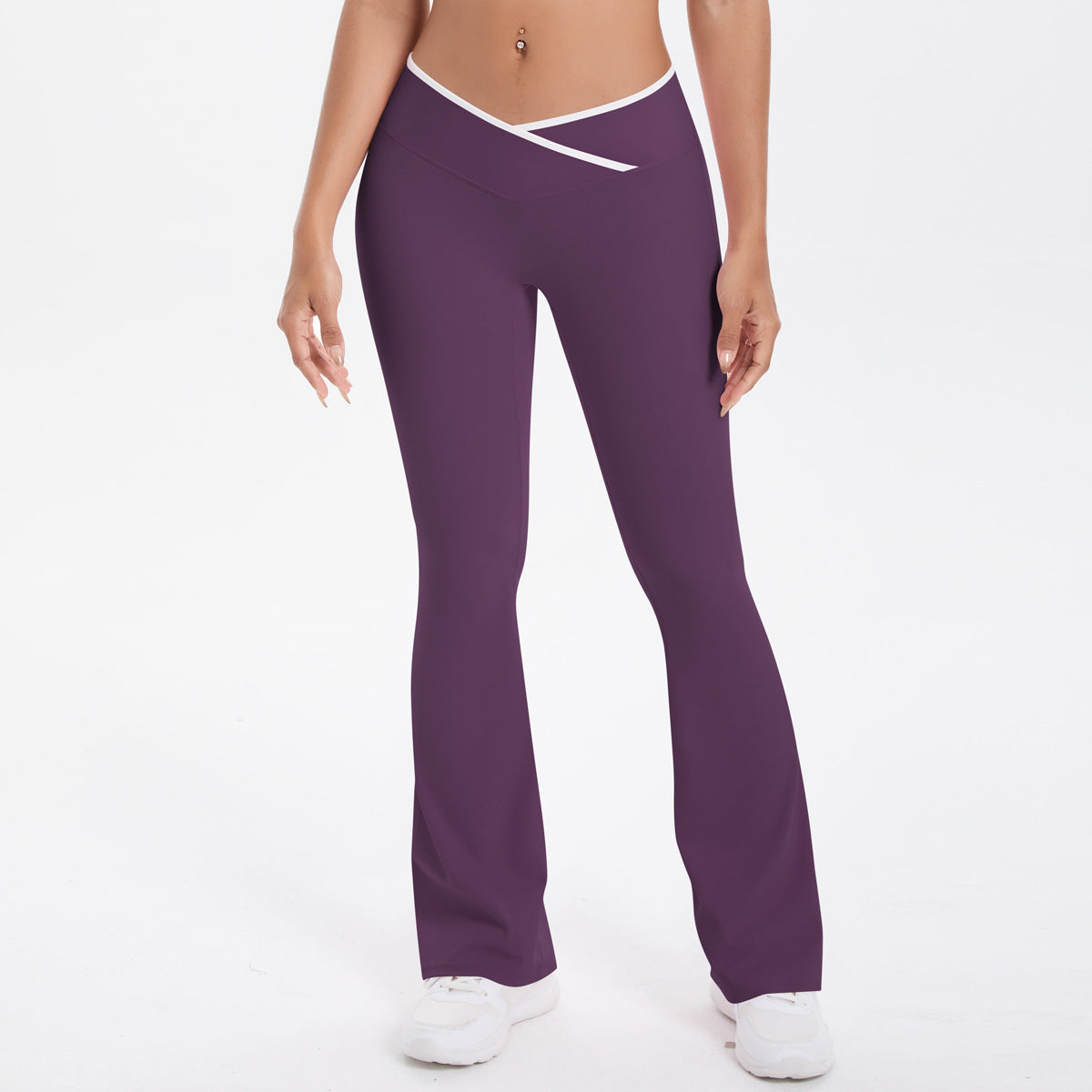 Nude Feel Skinny Yoga Pants Micro Pull Contrast Color Cross High Waist Wide Leg Bell Bottoms Women Sports Fitness Pants