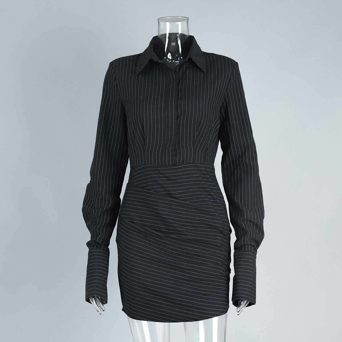 Striped Long Sleeved Shirt Dress Spring Summer Mini Hip Dress Slim Fit Dress Women
