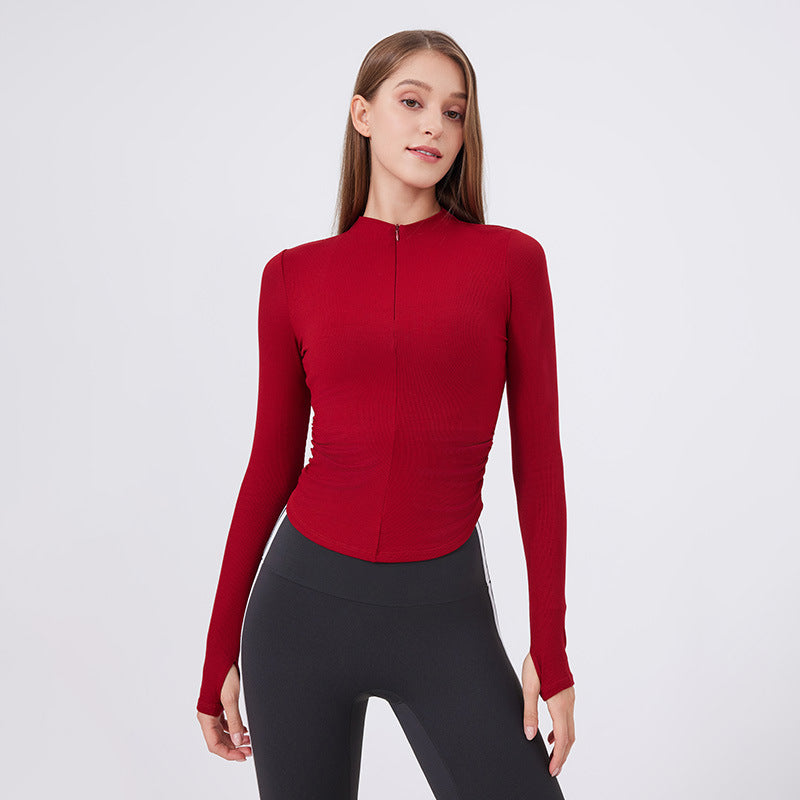 Small Waist Half Zipper Yoga Clothes Women Workout Clothes Sports Top Pilates Training Wear Long Sleeve Blouse Autumn