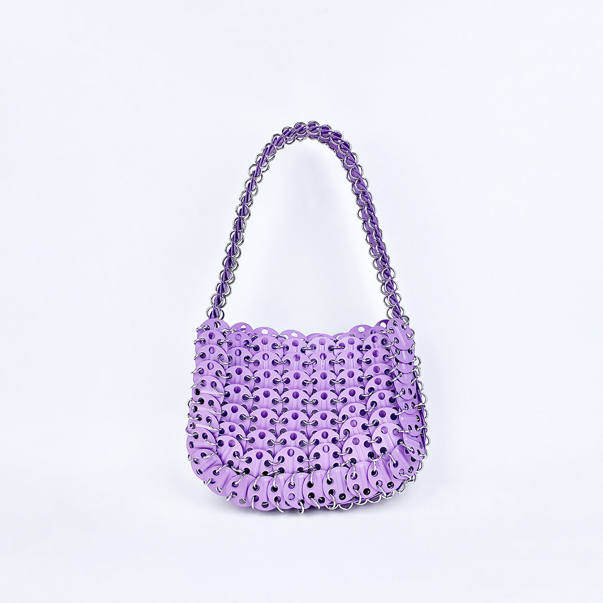 High Grade Metal Painted Iron Sequ Solid Color Portable Underarm Bag Hand Woven Women Bag