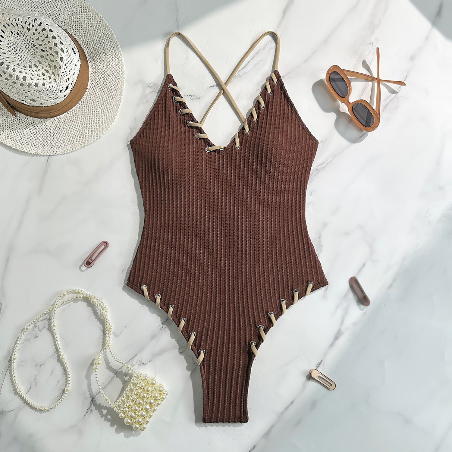 Black Eye Rope Color Matching Sexy Siamese Sling Swimwear