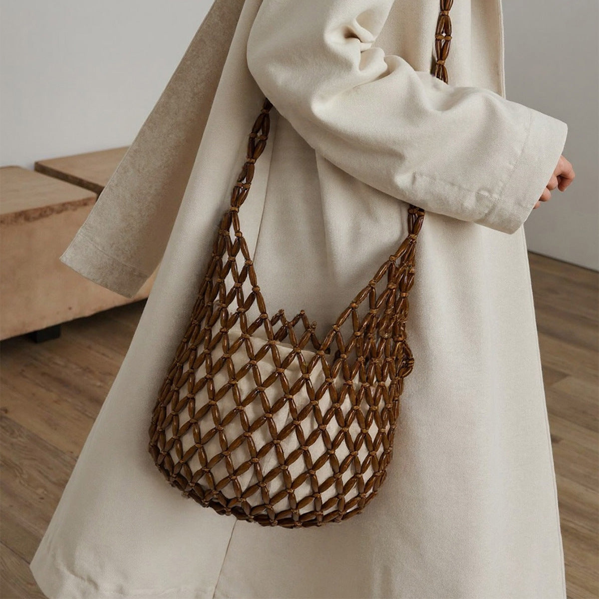Summer All Matching Special Interest Design Handmade Beaded Weaving Hollow Out Cutout Beach Bag