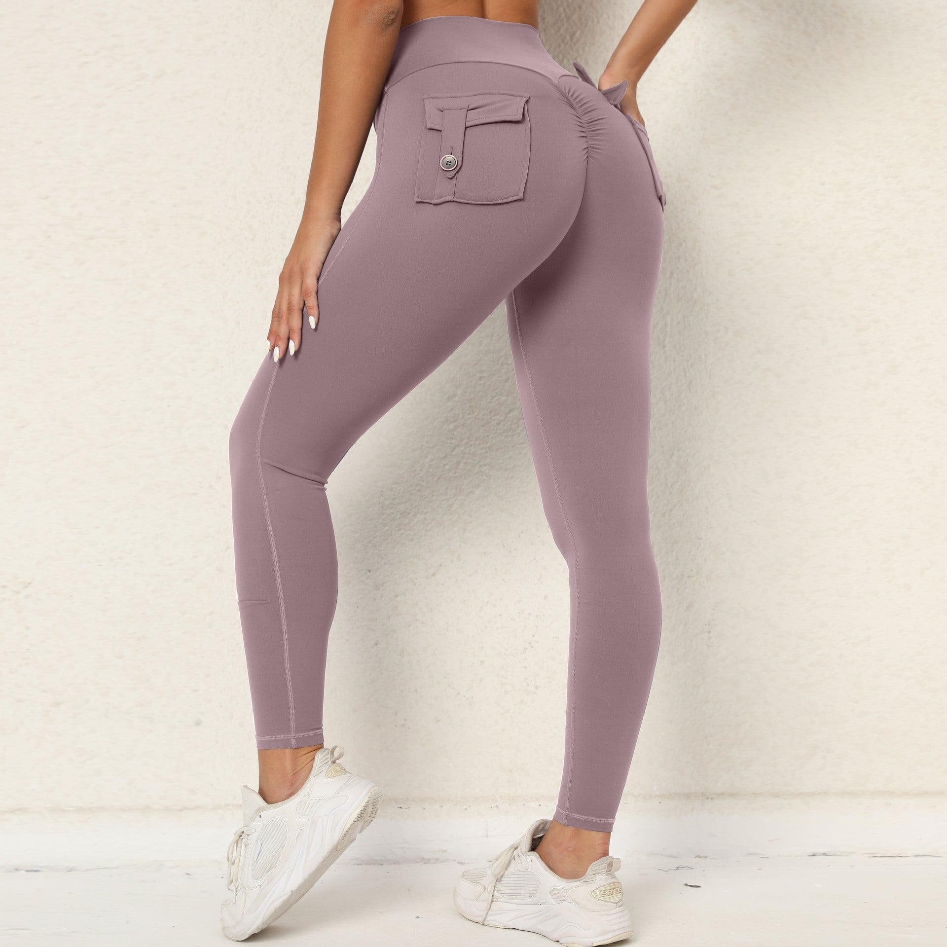 Peach Hip Workwear Tight Pocket Yoga Pants Women High Waist Stretch Hip Lift Button Quick Drying Running Fitness Pants Women