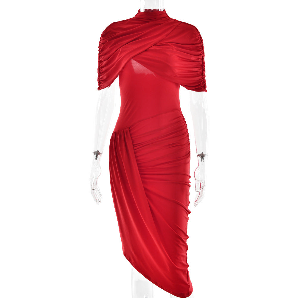 Elegant Slim Pleated Dress Sexy Backless Sheath Women Dress