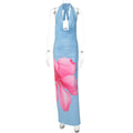 Spring Sexy Backless Slim Fit Maxi Dress Lace up Halterneck Printed Dress