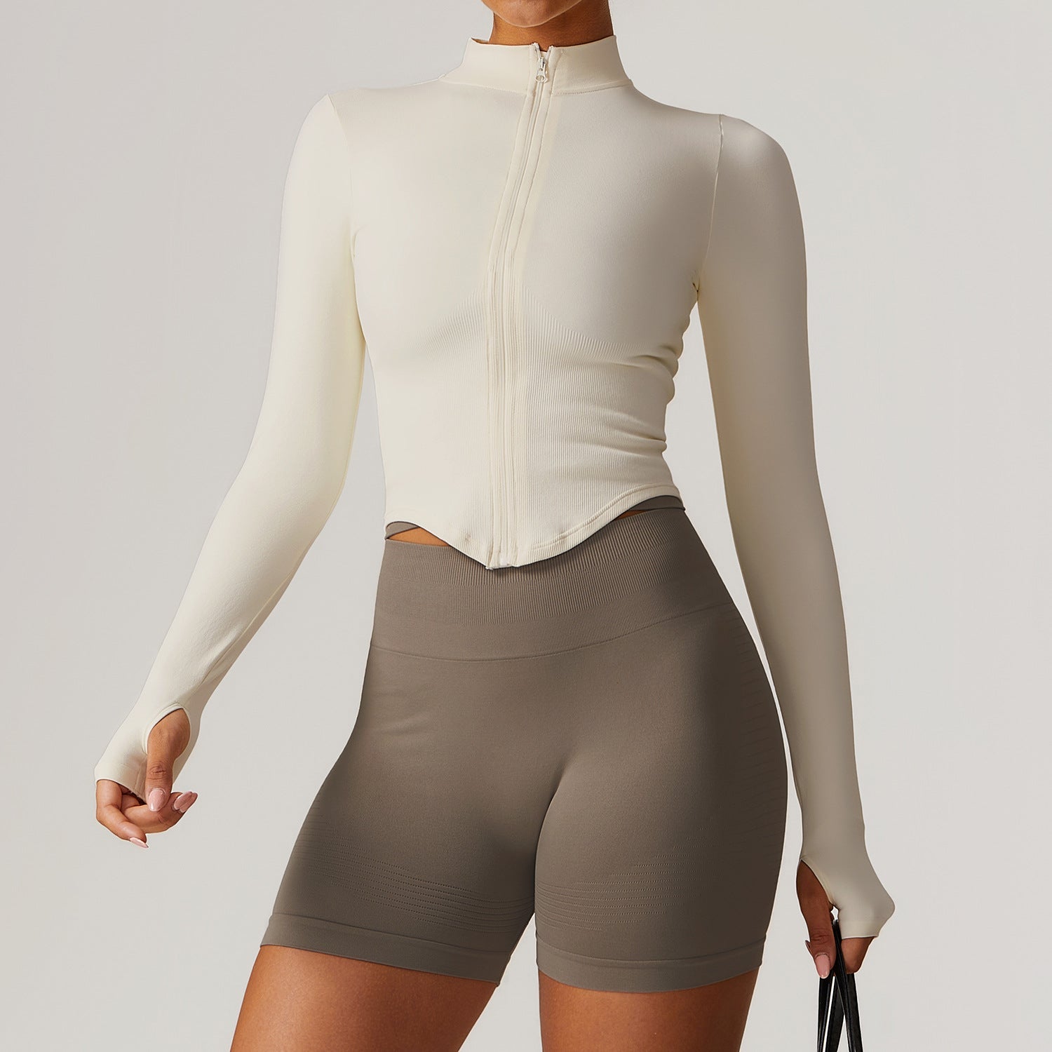 Sollinarry Stand Collar Long Sleeve Zipper Yoga Jacket Women Tight Quick Drying Yoga Clothes Outdoor Fitness Sports Top