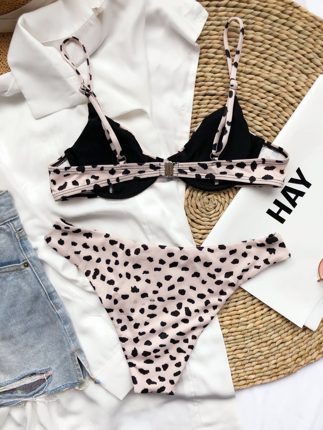 Small Sunken Stripe Leopard Bikini Sexy Underwire Swimsuit