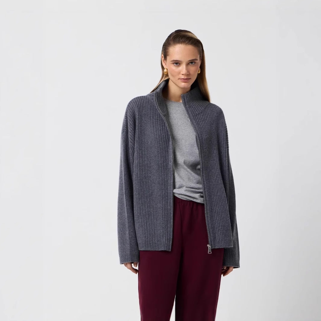 Sweater Autumn Winter Half High Collar Wool Zipper Cardigan Sweaters Coat
