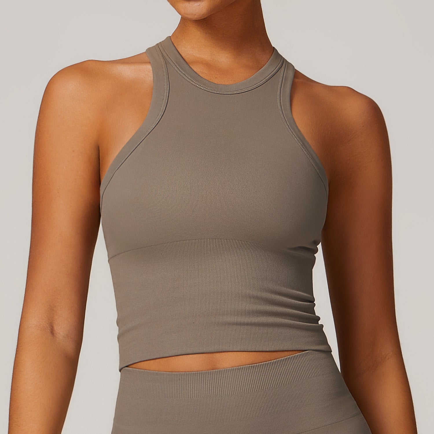 Sollinarry Seamless Tight I Shaped Beauty Back Yoga Vest One Piece Belly Covering Sports Top Yoga Clothes for Women