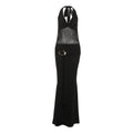 Fall Women Clothing Sexy Mesh Stitching Semi See through Slim Fit Halter Tied Dress Women
