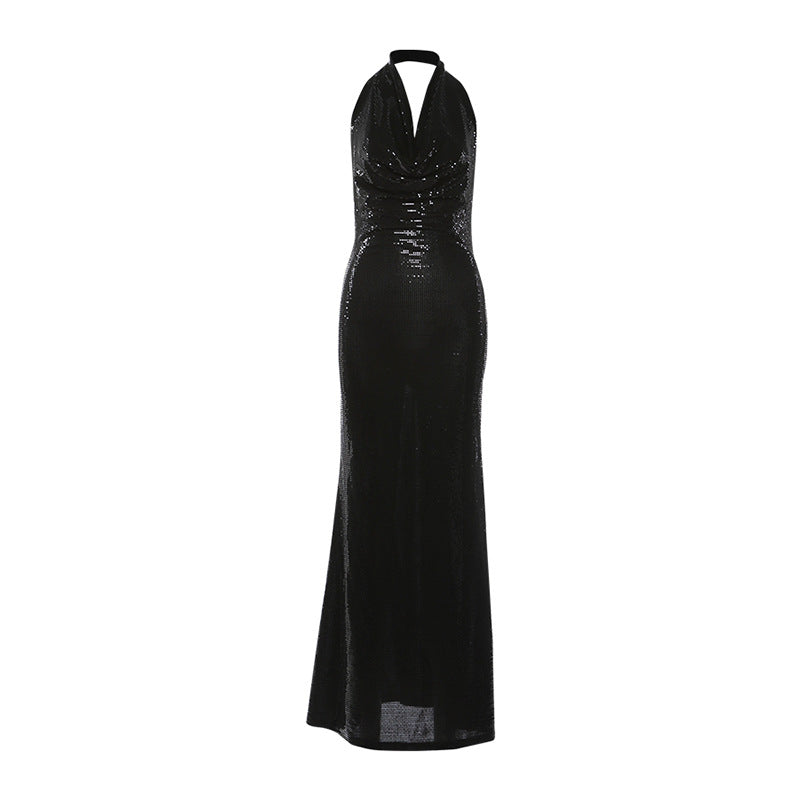 Spring Women Clothing Sexy Low Cut Swing Collar Sleeveless Halter Backless Slim Fit Dress for Women
