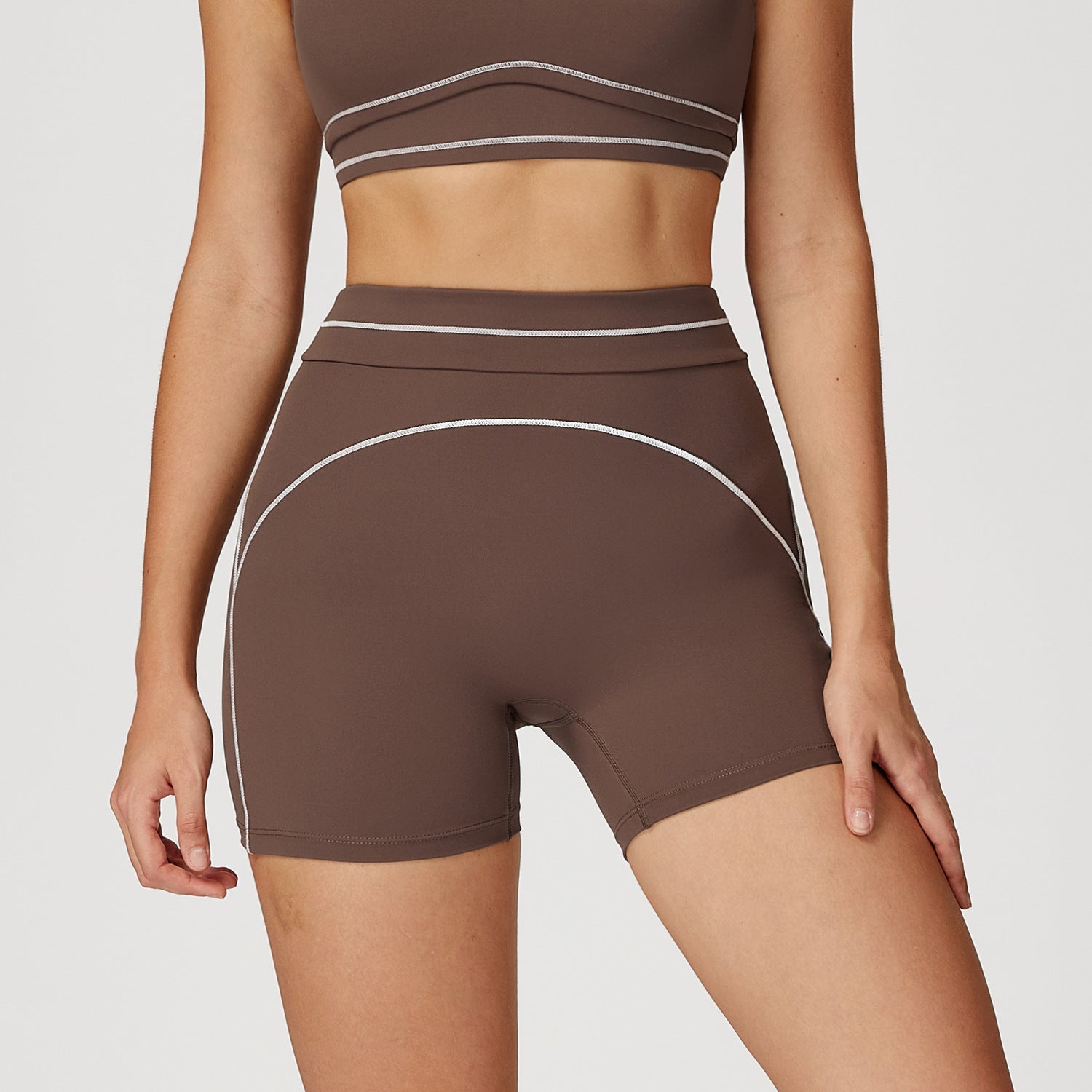 Sollinarry High Waist Track Shorts Turn Waist Folding Head Contrast Color Yoga Shorts Outdoor Running Workout Shorts
