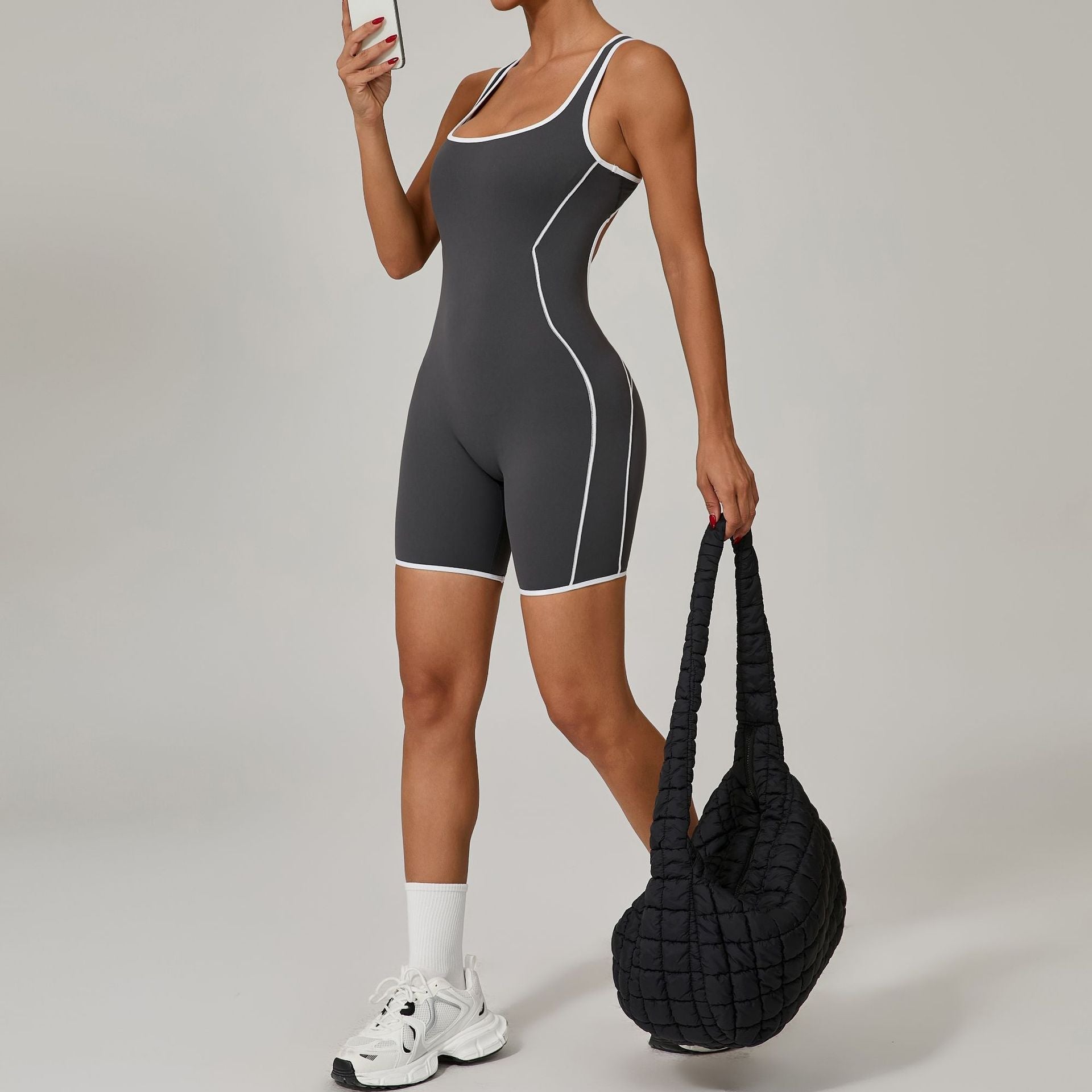 Autumn Sand Summer Backless Tight Contrast Color Exercise Yoga Clothes Hip Lifting Yoga Fitness Jumpsuit
