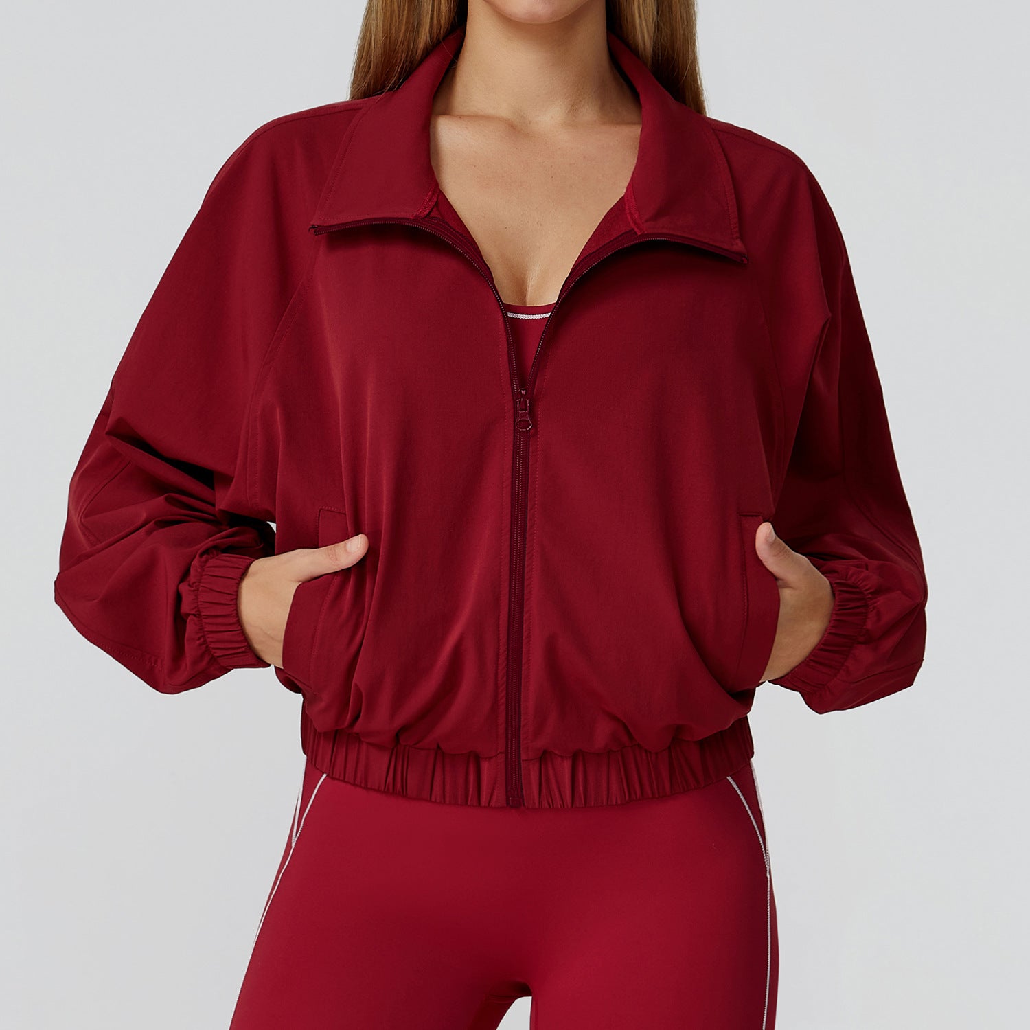 Quick Drying Stand Collar Sports Jacket Women Zipper Windproof Outdoor Running Workout Long Sleeve Yoga Clothes Coat