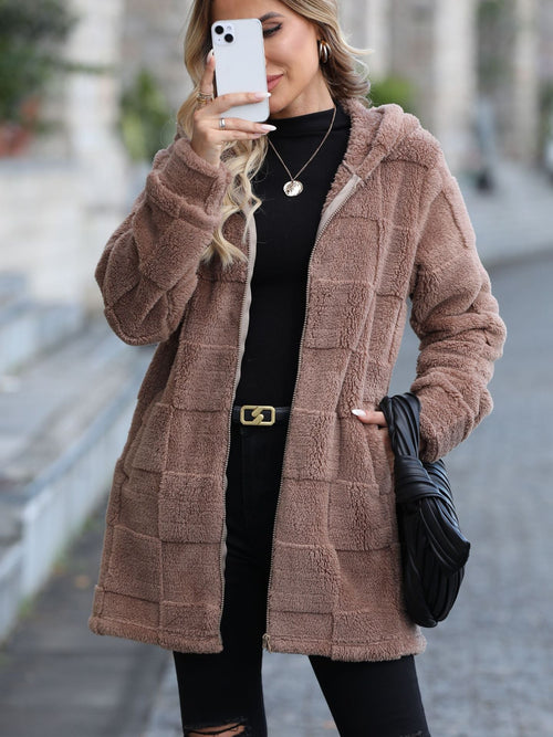 Autumn Winter Women Clothing Loose Hooded Long Cardigan Plush Coat