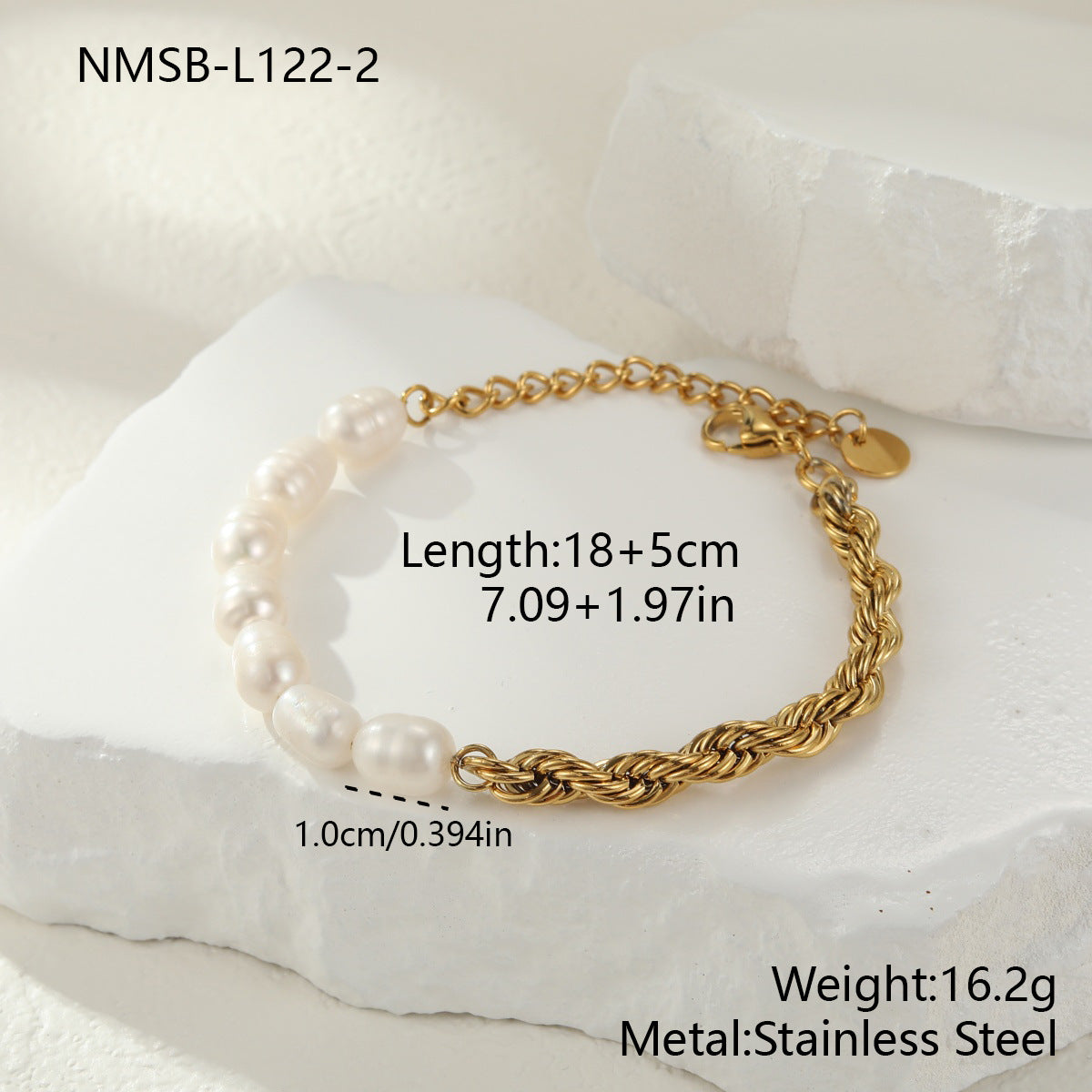 Elegant Natural Freshwater Pearl Necklace Stainless Steel Bracelet Plated 18K Gold Hand Ornament