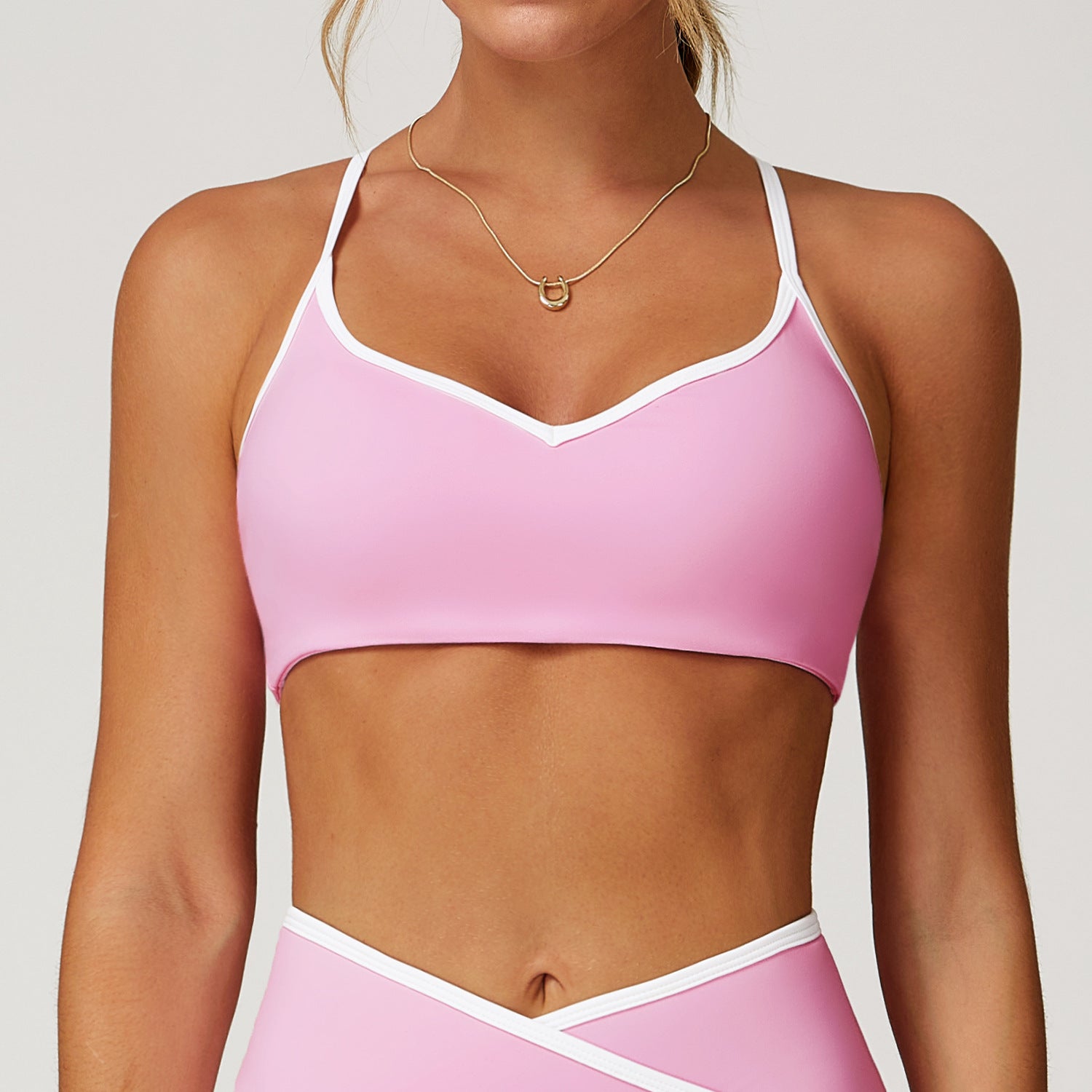 Sollinarry Nude Feel Yoga Bra Hollow Out Cutout out Beauty Back Contrast Color Quick Drying Bra Sports Running Workout Underwear
