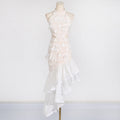 Elegant Simple High Sense Summer round Neck Sleeveless Cropped Outfit Three Dimensional Floral Irregular Asymmetric Dress
