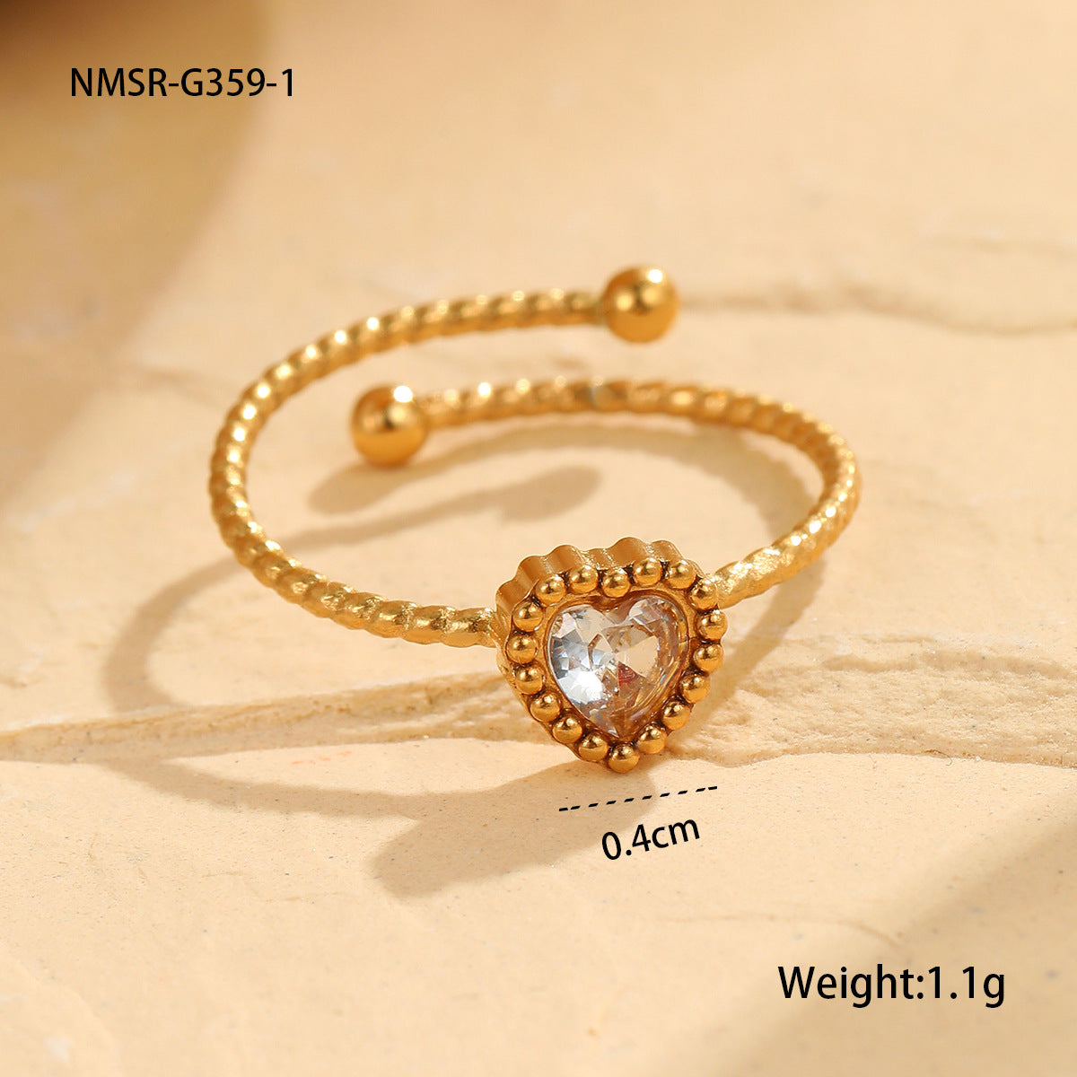 Elegant Retro Love Inlaid Zircon Stainless Steel Ring Niche Open Ring Jewelry