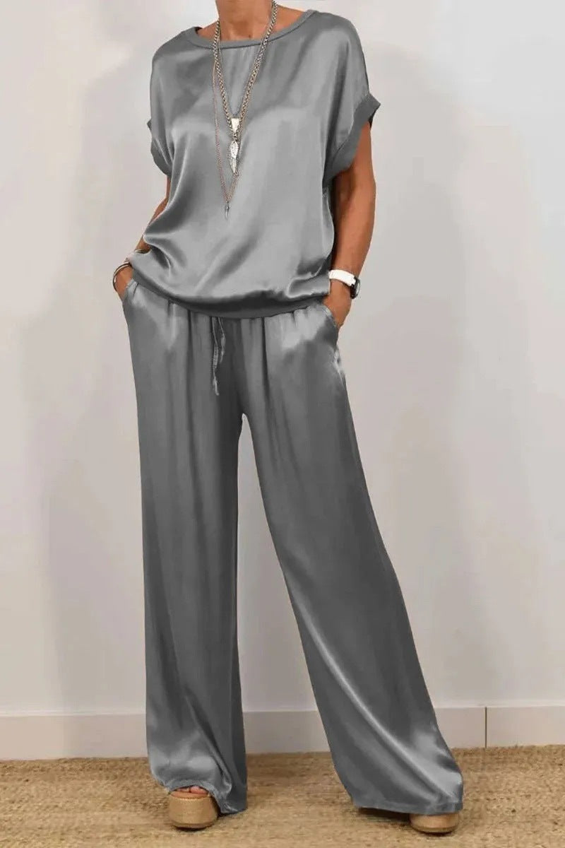 Spring Summer Trend Loose Shirt Wide Leg Pants Casual Two Piece Sets