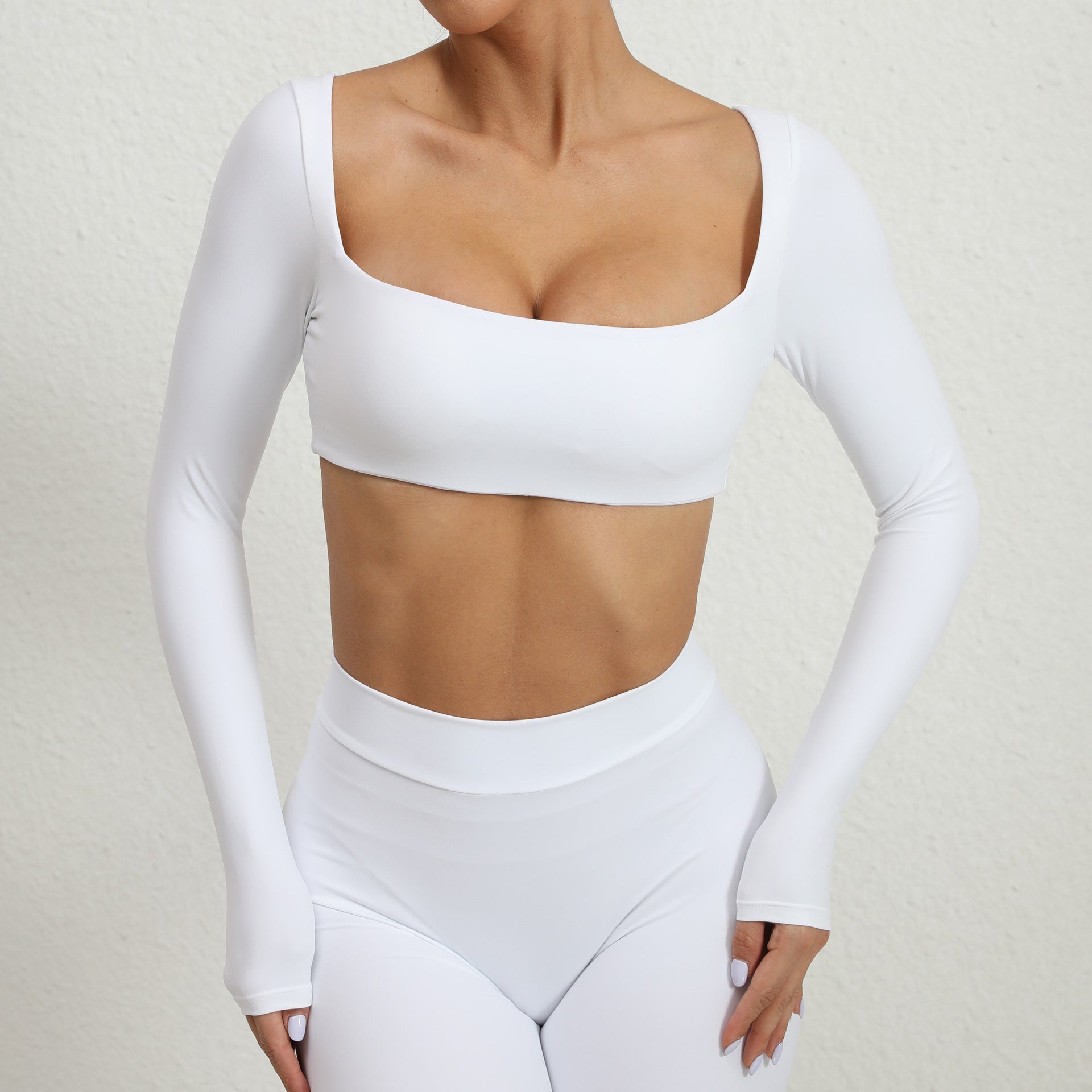 Square Collar With Chest Pad Long Sleeve Yoga Wear Outdoor Running Fitness Clothes Quick Drying Long Sleeved T Shirt Sports Top Women