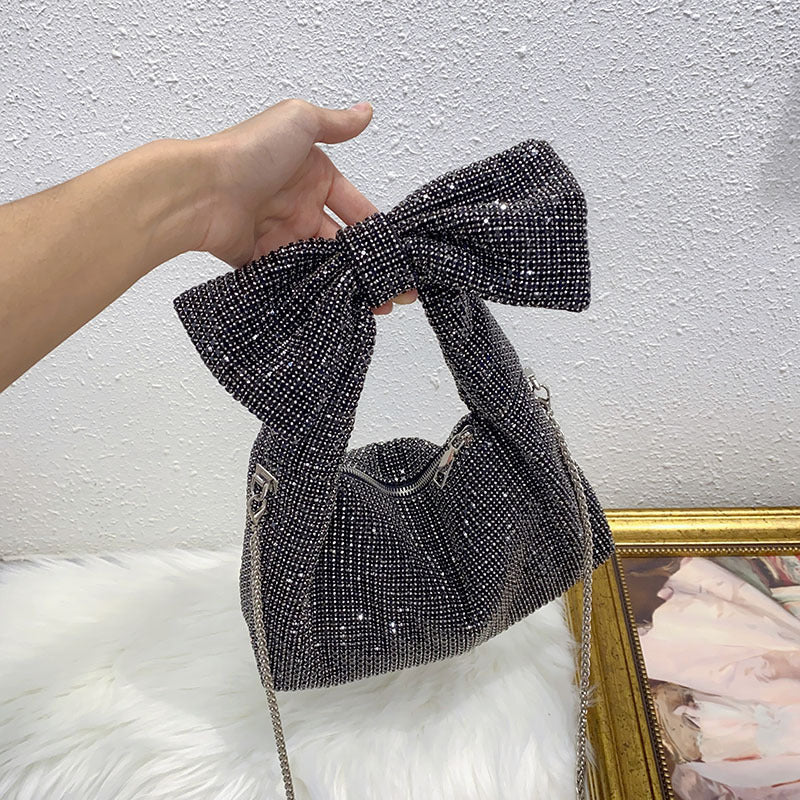 Bow Trend Shiny Diamond Rhinestone Underarm Bag Socialite Elegant Tote Shoulder Bag