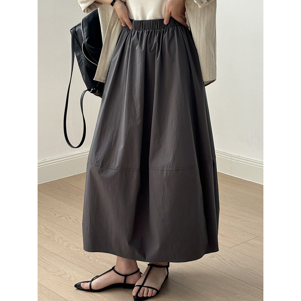 High Waist Bud Skirt Spring Lazy Wind Simple Elastic Waist Mid Length Umbrella Skirt