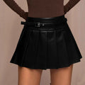 Preppy Pleated Skirt Women High Waist Faux Leather Skirt Exposure Proof Sexy Skirt